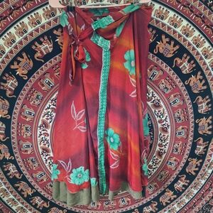 Darn Good Yarn Handmade Reversible Sari Wrap Skirt Adjustable Size 4 to Size 12